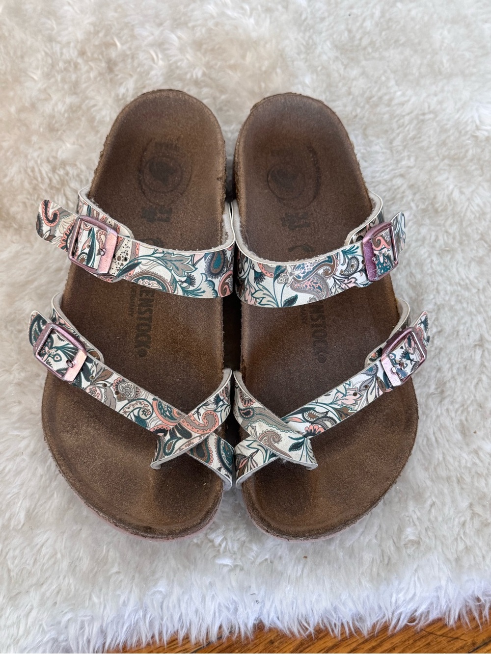 Birkenstock Print Pink Cork Footbed Girls  Sandals Sz 31 - Picture 3 of 10